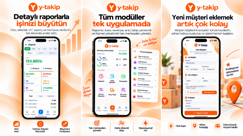 Y-Takip – Mobil Uygulama Tanıtım Görselleri