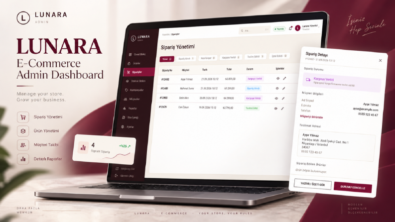 Lunara – Flutter E-Ticaret Sitesi & Yönetim Paneli