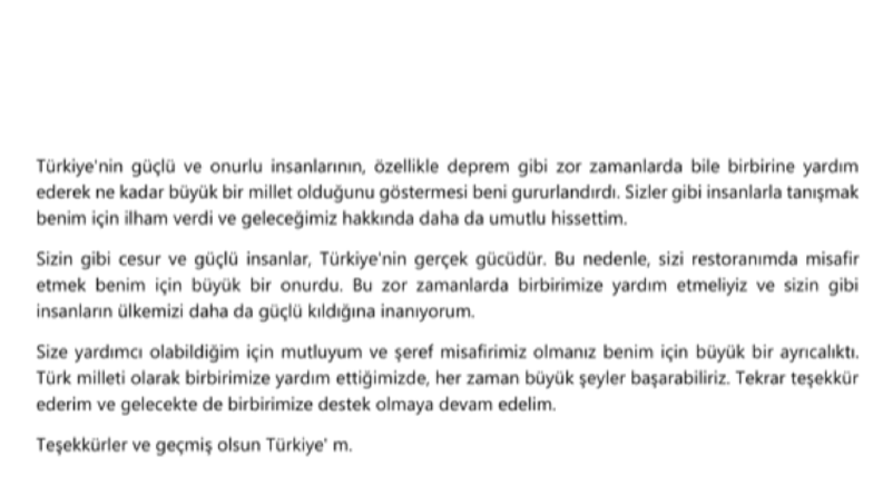 Teşekkür Mesajı