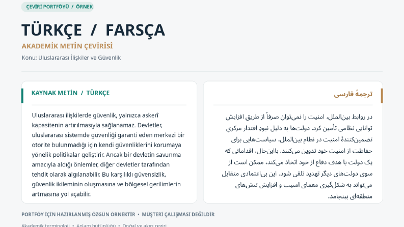 Türkçe–Farsça Akademik Metin Çevirisi | Örnek Çalışma