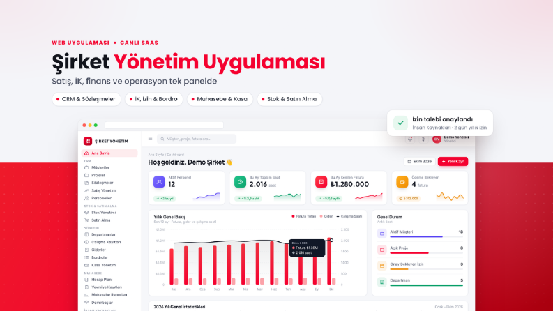 Şirket Yönetim Uygulaması – Satış, İK, Finans (SaaS)