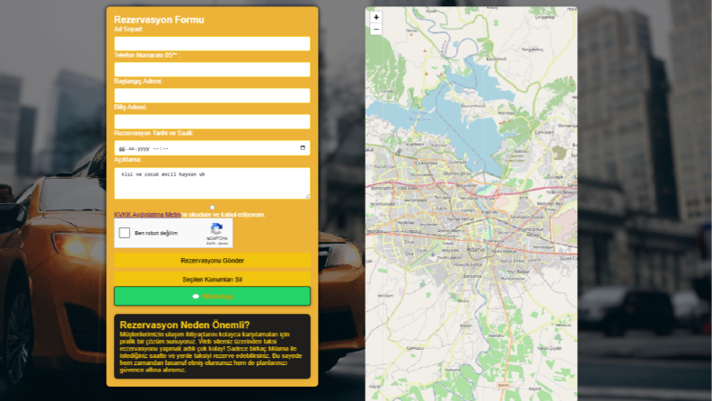Taksi Rezervasyon Formu ve Etkileşimli Web Tasarımı