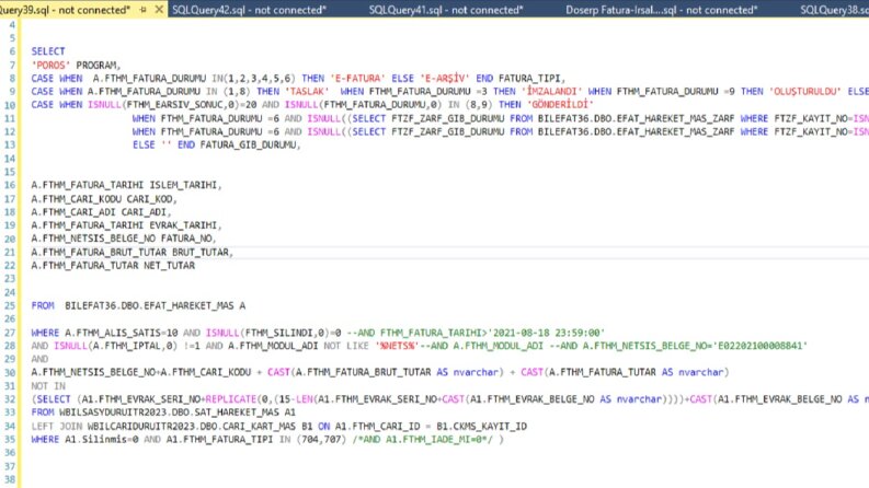 SQL E-Fatura Gönderim Kontrol Sorgusu