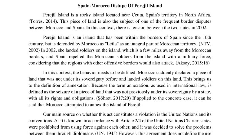 Spain-Morocco Dispute-2002 Perejil Island hakkında essay