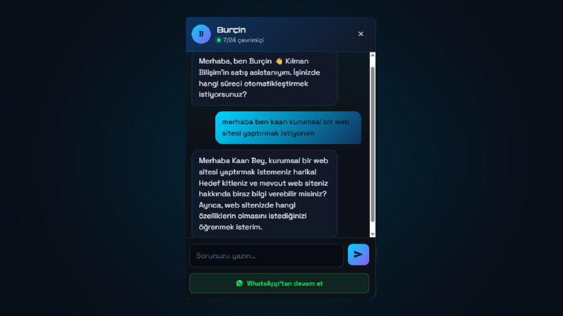 Burçin – Web Sitesi İçin Yapay Zekâ Satış Asistanı