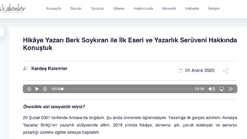 Kardeş Kalemler Dergisi Ropörtaj