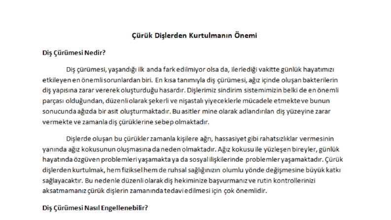 Diş Hekimi Web Sitesi İçeriği