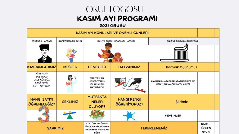 OKULLAR İÇİN ÇİZELGELER