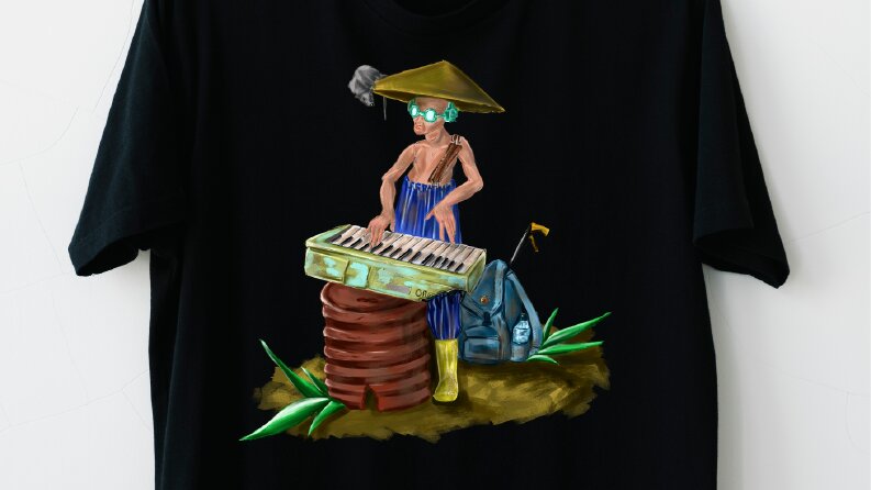 Piyano çalan kağıt toplayıcısı concept art