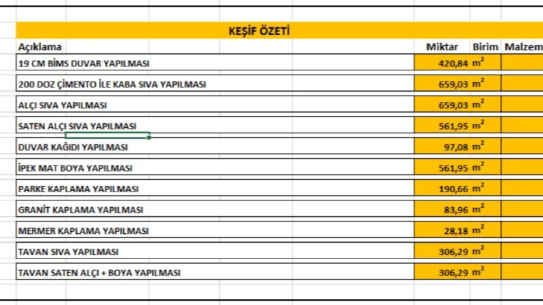 REF46 - Excel, Metraj, Keşif, Proje Danışmanlığı