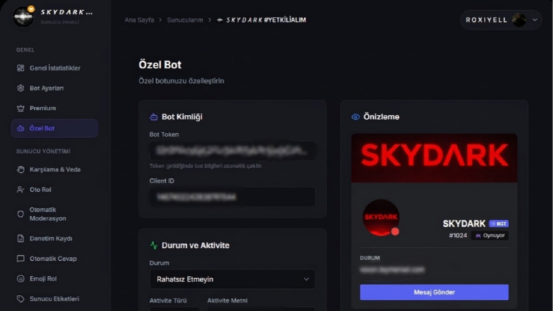 Kontrol Panelli Discord Bot Yapıldı