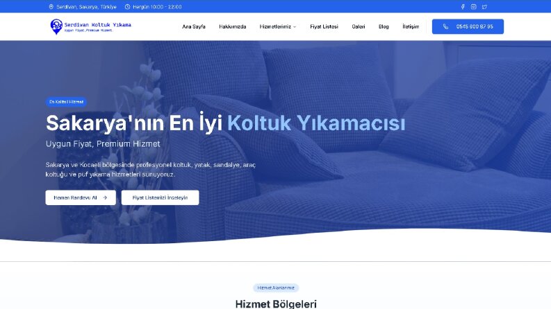 Koltuk Yıkama Firması için Web Sitesi Tasarım ve Kurulumu