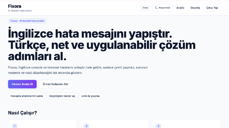 Fixora | Yapay Zekâ Destekli Hata Analiz Uygulaması