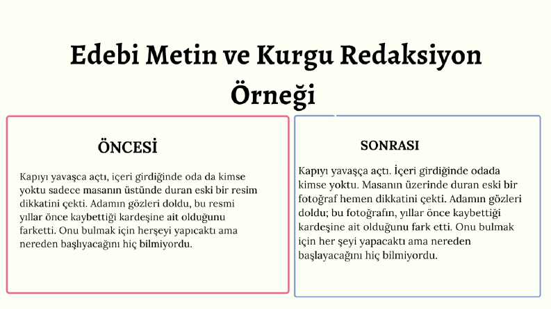 Edebi  Metin ve Kurgu Redaksiyon Örneği