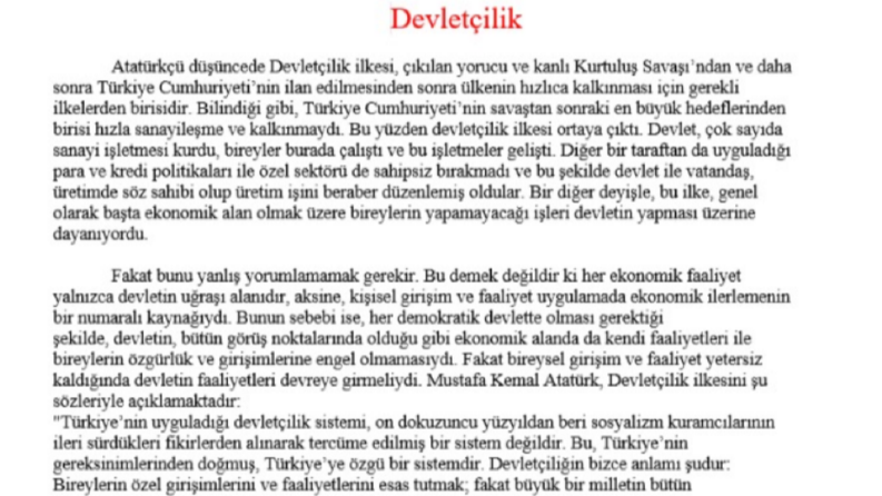 Devletçilik hakkında kısa bir metin