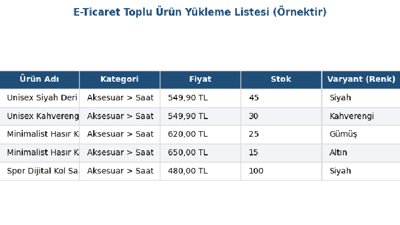 Pazar Yeri Uyumlu Varyantlı Excel Ürün Listeleme