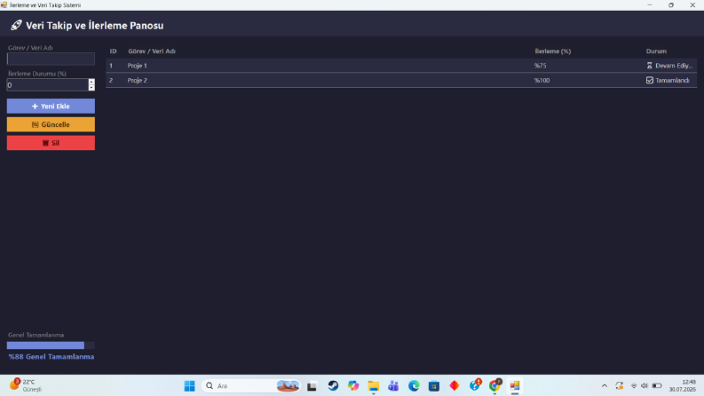 Modern C# WinForms Görev & İlerleme Takip Paneli