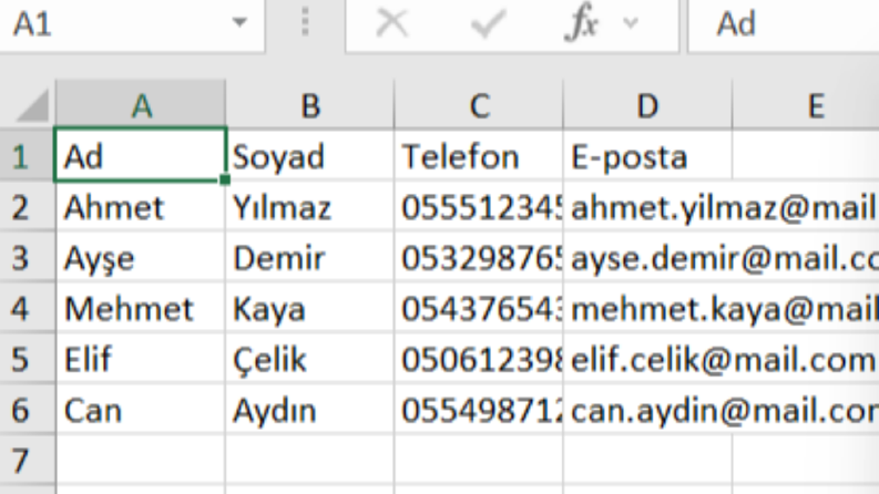 Excel Veri Girişi ve Düzenleme Çalışması