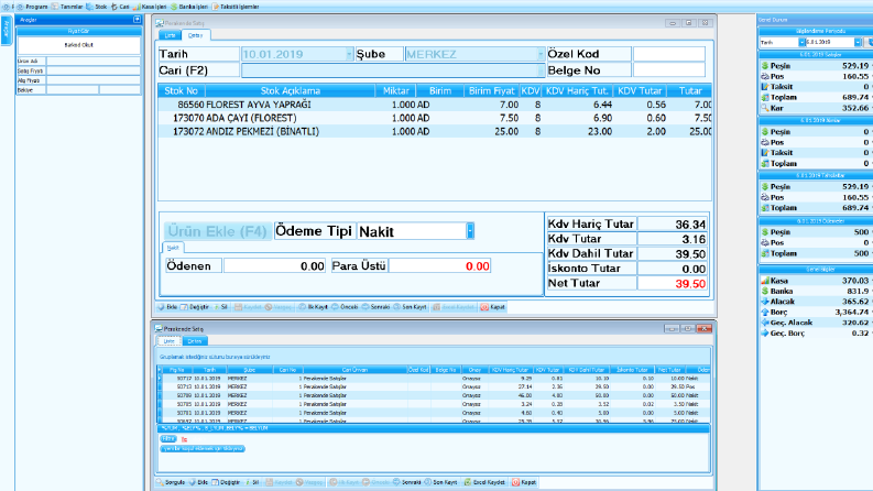 Ticari uygulama Satış ekranları - dashboard