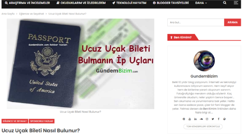 GundemBizim.com Ucuz Uçak Bileti İçerik Pazarlaması Örneği