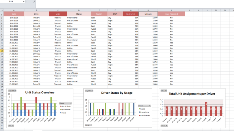 Birim Takip Dashboard'u (Excel)