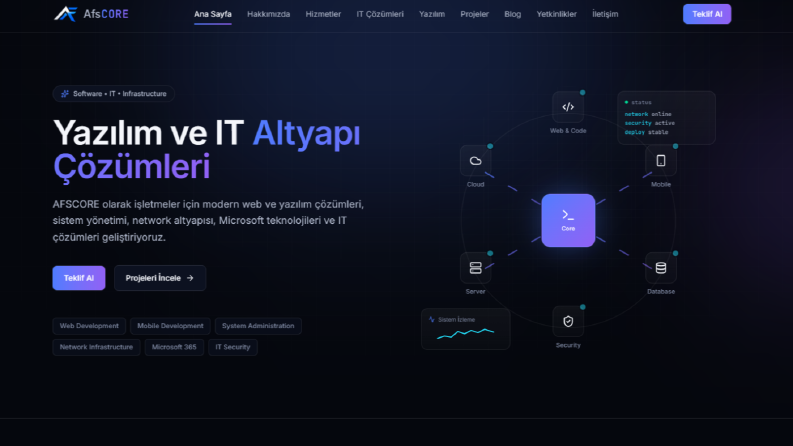 AfsCore Kurumsal Web Sitesi Tasarımı
