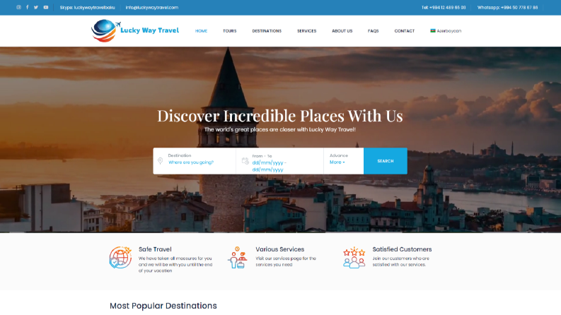 AZERBAYCAN: luckywaytravel.com Özel tasarım web sitesi