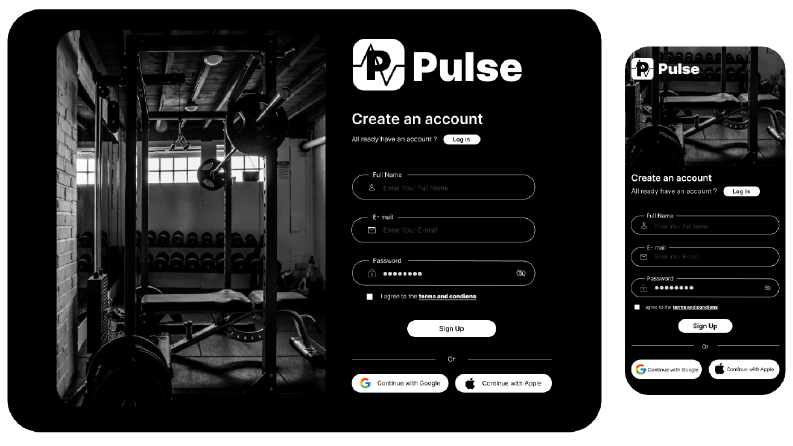 Modern Fitness Uygulaması Sign Up ve Kayıt Ekranı Tasarımı
