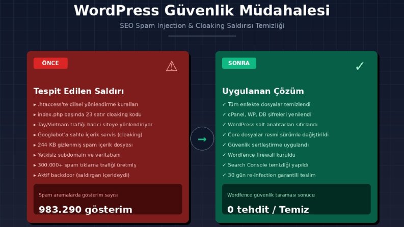 WordPress SEO Spam Temizliği - Cloaking Saldırısı Müdahalesi
