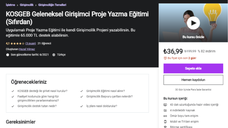 Udemy İş Planı Hazırlama Eğitimi