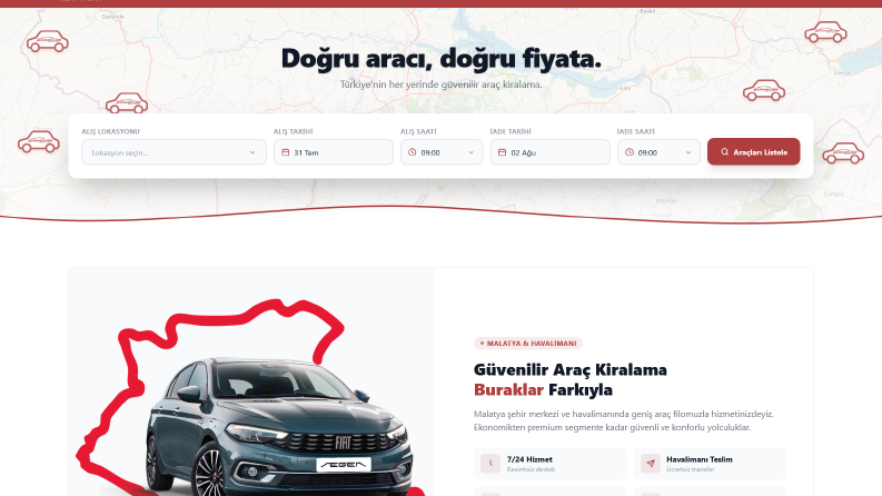 Araç kiralama tanıtım ve rezervasyon sitesi