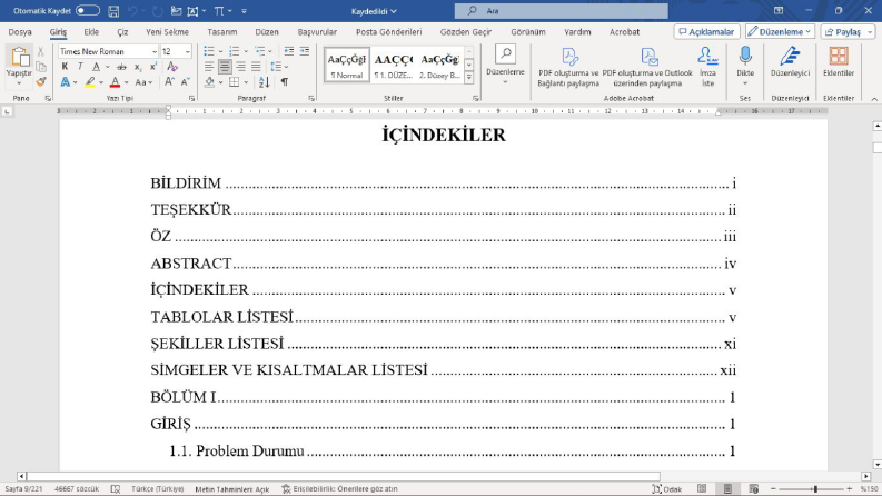TEZ biçimsel düzenleme
