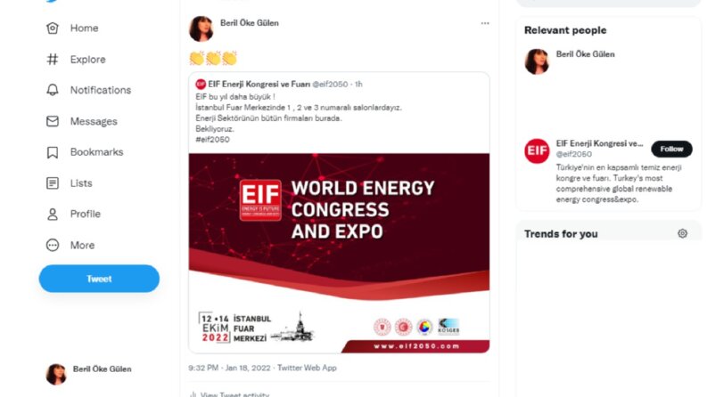 EIF Enerji Kongresi ve Fuarı'nın Twitter Hesabımda Paylaşımı