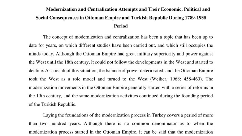 Modernleşme ve Merkezileşme İngilizce Akademik Essay'i