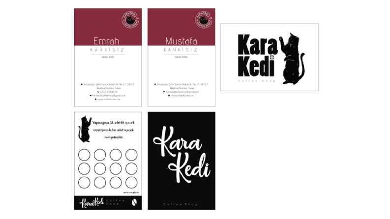 Kara Kedi Coffee Shop Kartvizit ve içecek kartı