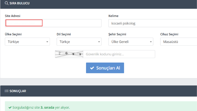 Lokal Bazlı Psikolog SEO Çalışması 3.sıra