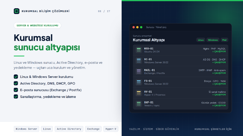 Kurumsal Sunucu: Linux, Windows Server, AD, Mail