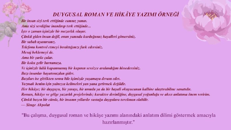 Duygusal Roman ve Hikâye Yazımı Örneği