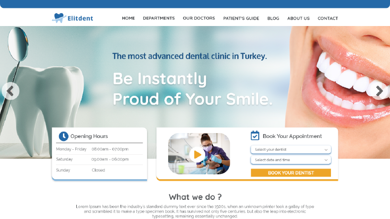 Elitdent Dental Websitesi Arayüzü