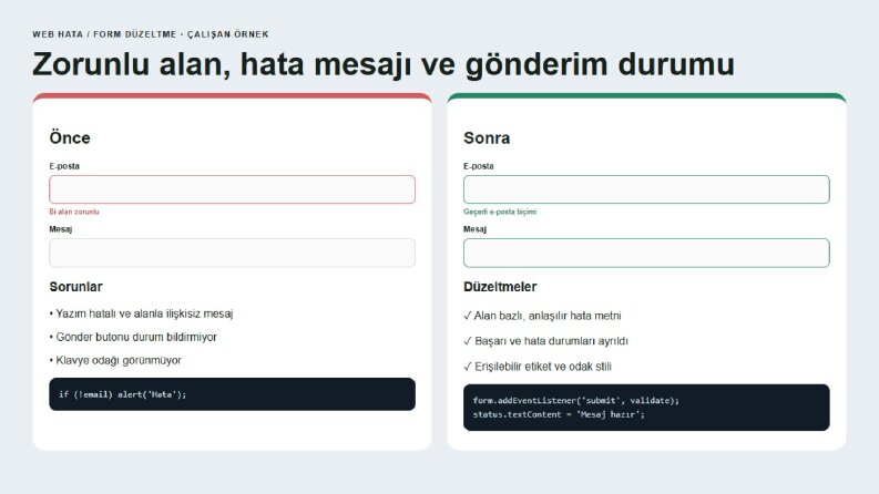 Web Form Düzeltme — Doğrulama ve Test