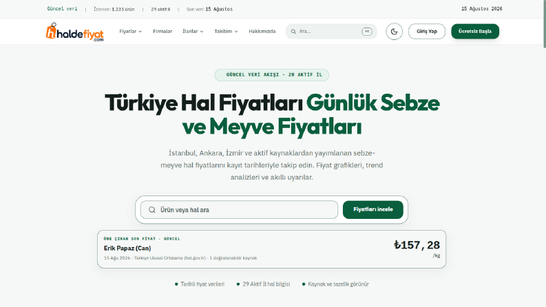 HalDeFiyat — Türkiye Geneli Hal Fiyatı Veri Platformu