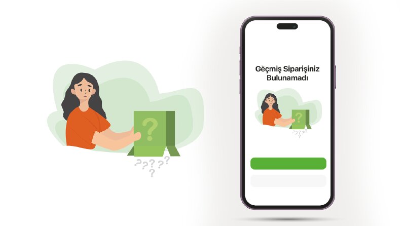 Siparişiniz bulunamadı ekranı için illüstrasyon çalışması