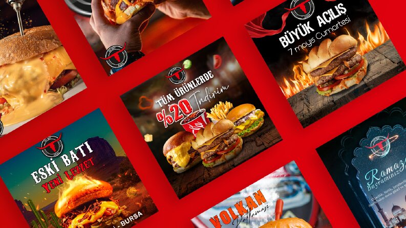 Old West Burger firması için sosyal medya post tasarımları