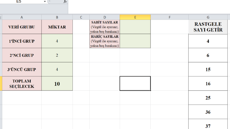 Excel İle Sayı Kombinasyonu Üretici