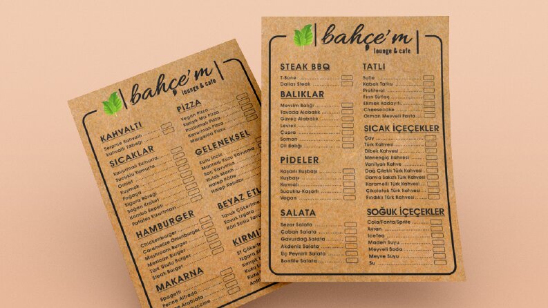 Bahçem (Kraft Kağıdı) Menü Tasarımı
