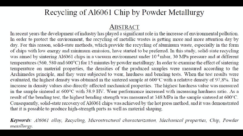 Recycling of Al6061 Chips by Powder Metallurgy