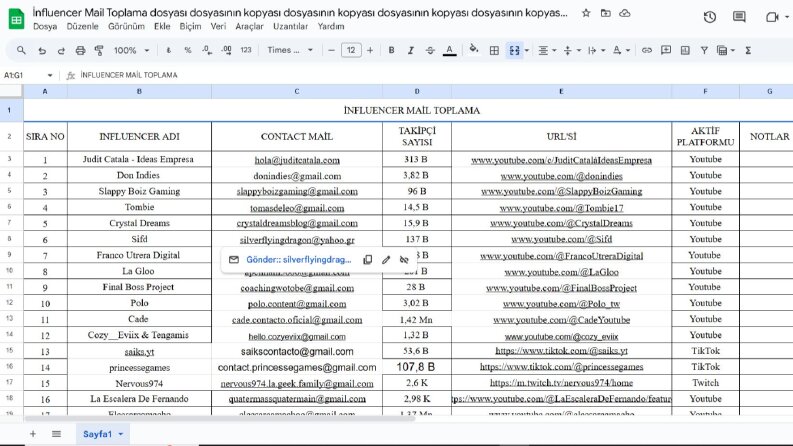 Influencer Mail Toplama/ Pazar Araştırması