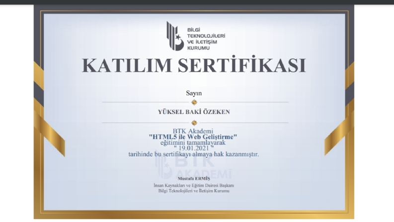 Html Geliştirme Sertifikası