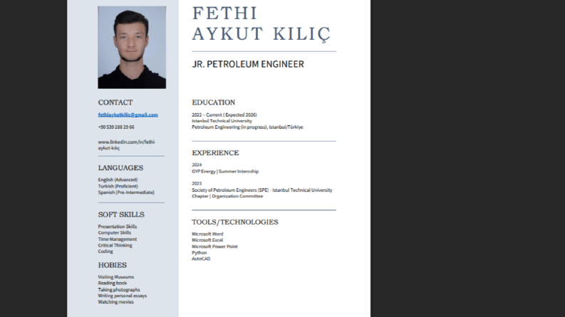İngilizce Olarak Hazırladığım Bir Cv