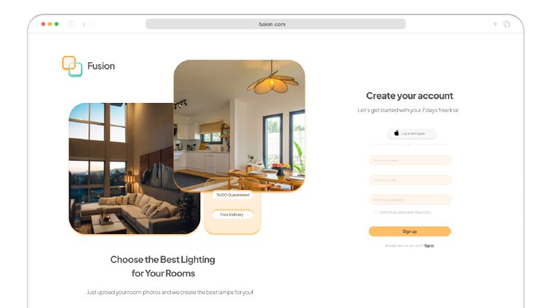 Fusion Sign Up Screen Website Design